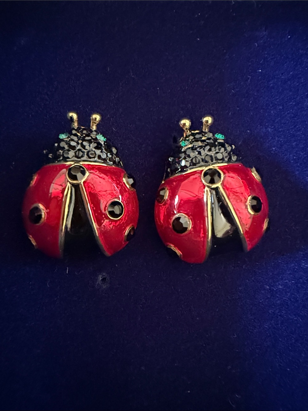 Butler and Wilson Ladybug Enamel and Crystal Stud Earrings - Red and Black